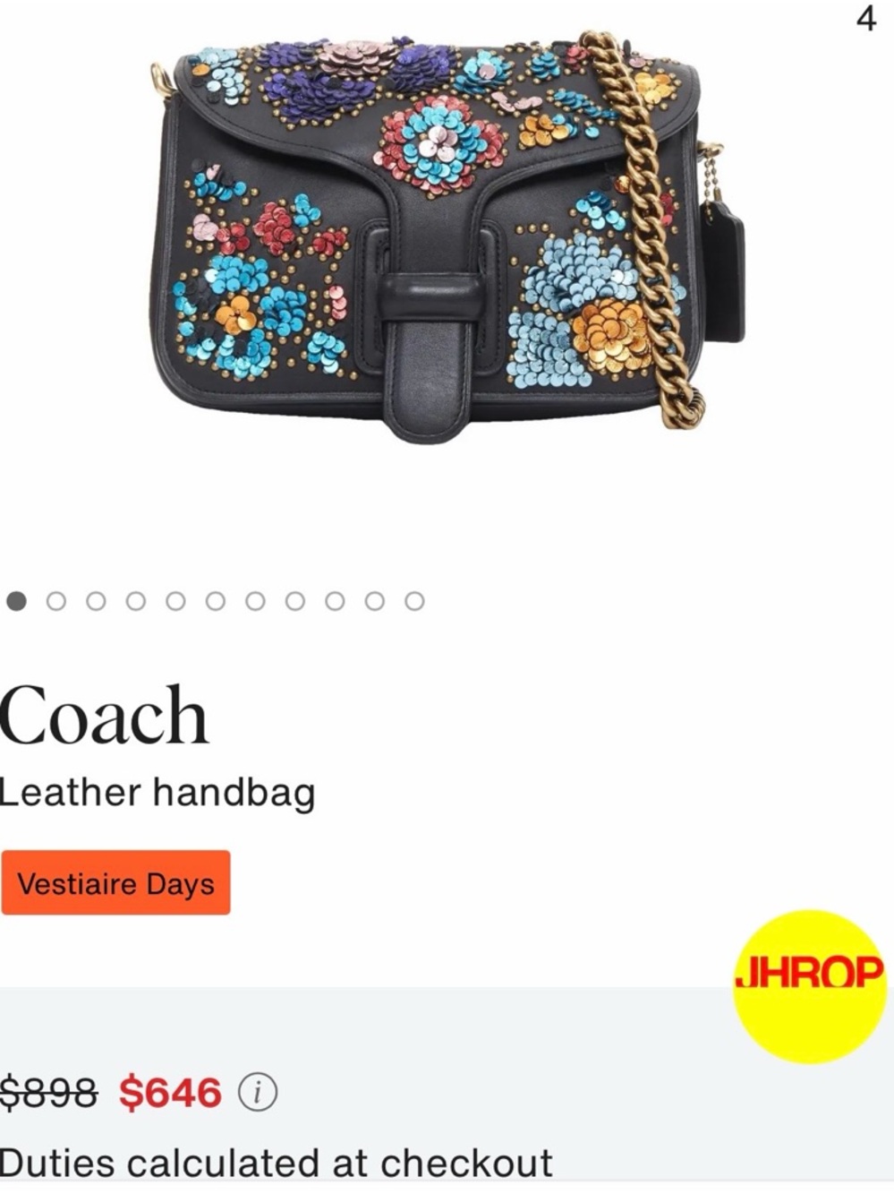 Coach Black Leather Shoulder Bag with Multicolor Floral Sequins